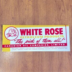 Rare White Rose Gasoline Petroleum Cardboard Sign Canadian Oil Companies 1950s